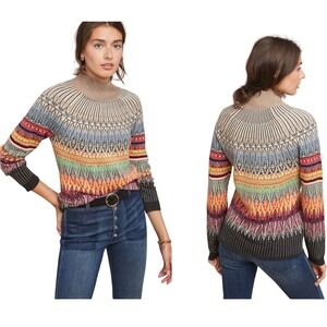 Maeve Anthropologie Sweater Prismatic Fair Isle Mock Neck XSmall Boho Multicolor
